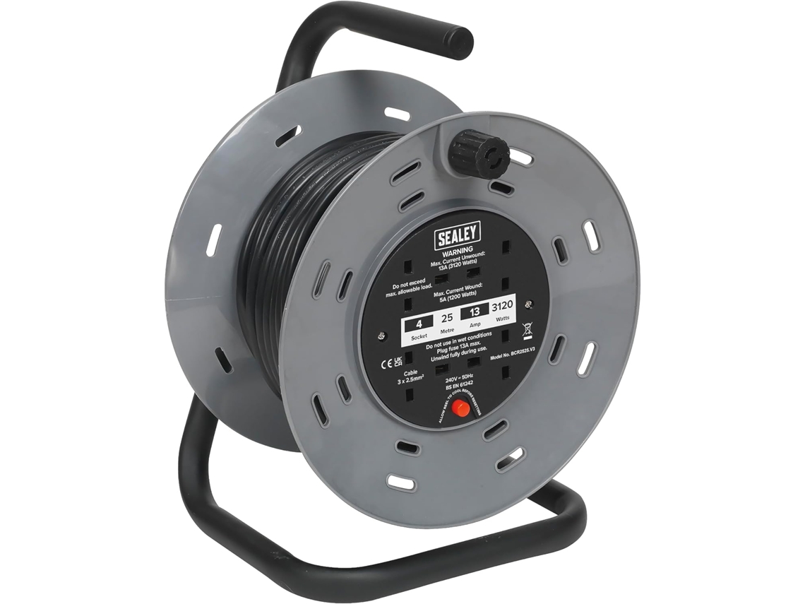 Carretel De Cabo Bcr2525 Com 2 Tomadas Elétricas, 25 M, 230 V