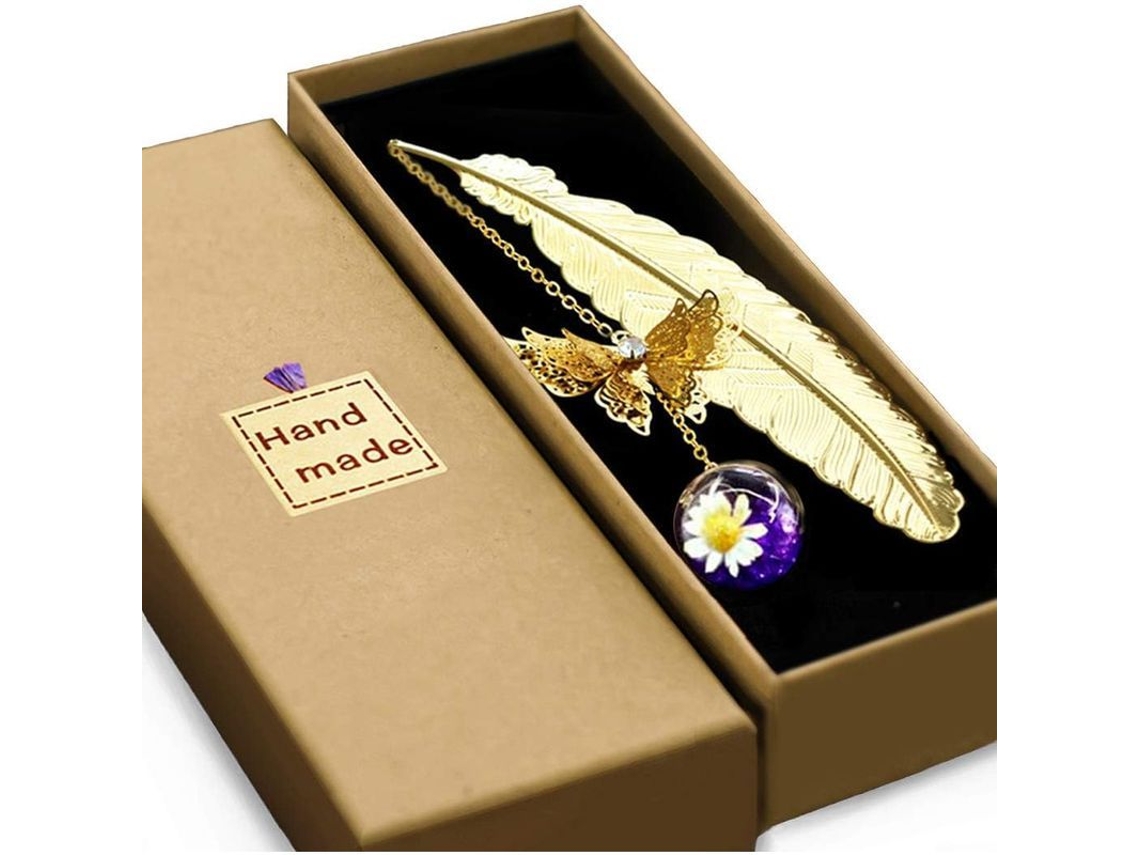 2026rebe mariposa de Metal Pluma Marcapáginas Regalo de Cumpleaños Con Flores Doradas Moradas Blancas