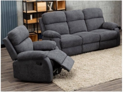 Conjunto Sofá e Poltrona Relax Tolzano VENTE-UNIQUE.PT (Cinza Antracite - Tecido e Veludo - 201x96x100 cm)