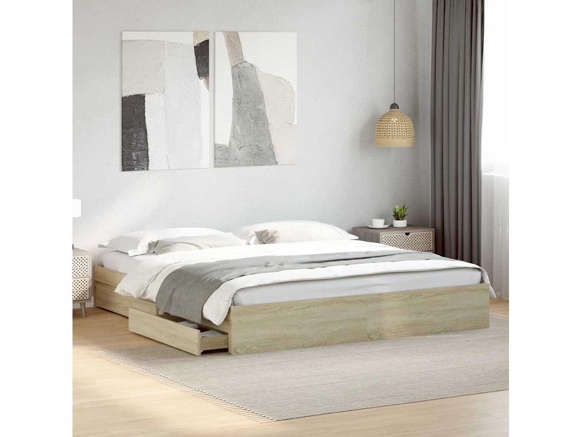 Vidaxl Estrutura De Cama C/ Gavetas Derivados Madeira Carvalho Sonoma