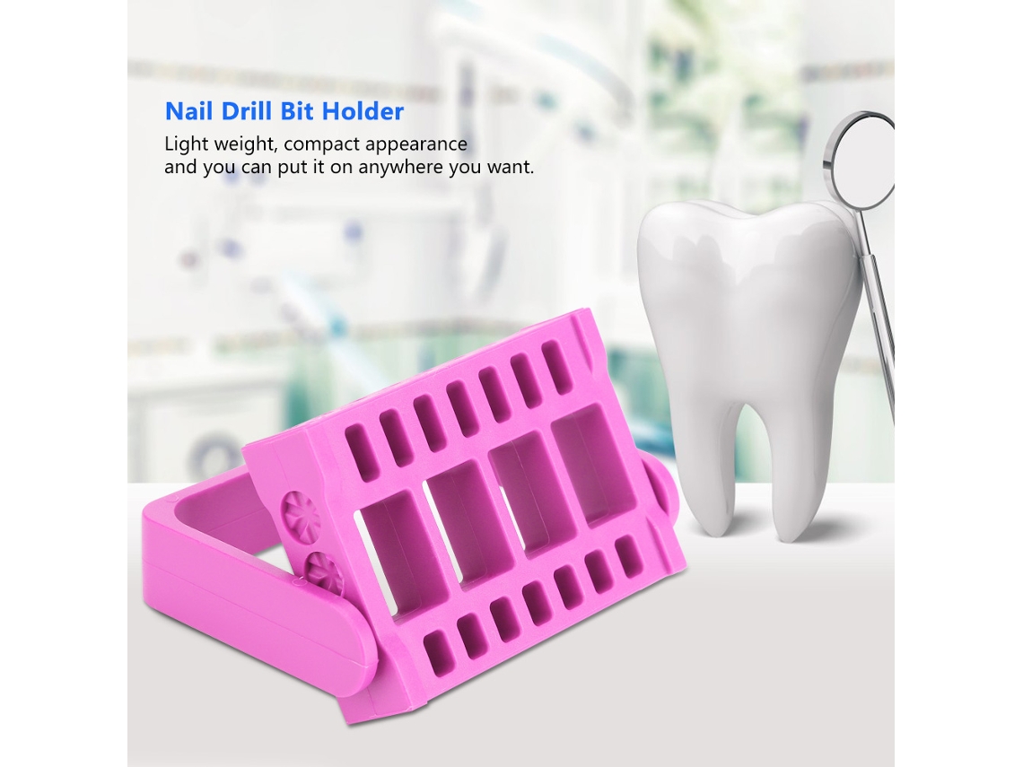 Mandril de 16 furos para brocas dentárias e de unhas, ferramenta para salão de manicure, rosa/vermelho