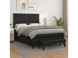 Vidaxl Cama Com Molas/colchão 140x190 Cm Couro Artificial Preto