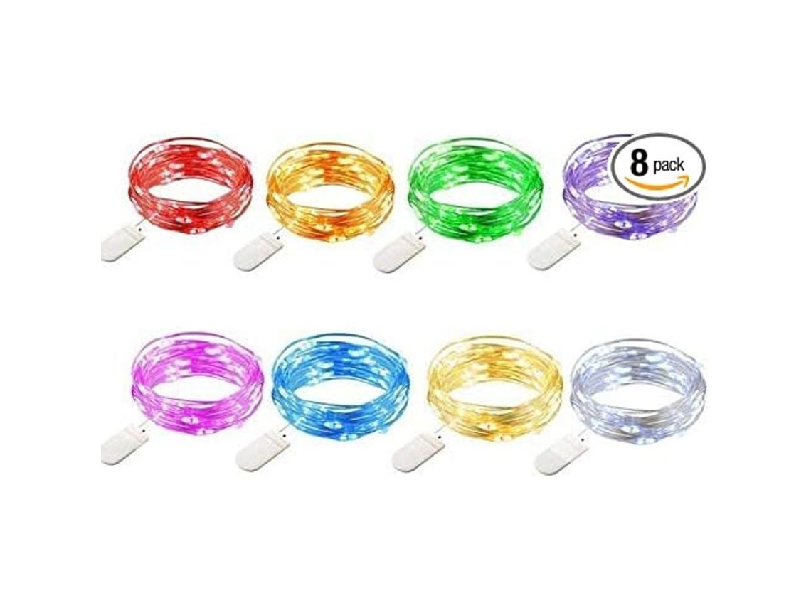Luzes Fadas com 20 LEDs Bateria 2m Fio de Cobre Ip67 8 Pacotes S/MARCA