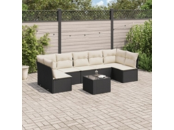 8 Pcs Conjunto Sofás De Jardim Com Almofadões Vime Pe Preto Dkd Home Decor