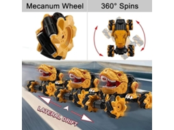 Carro De Stunt Rc Para Crianças 2.4ghz Carro De Controle Remoto Dinossauro Com 360° Rotação E Deslocamento Lateral