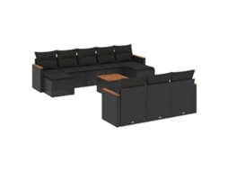 Conjunto de 11 Sofás de Jardim com Almofadões Vime Pe Preto MAISON EXCLUSIVE