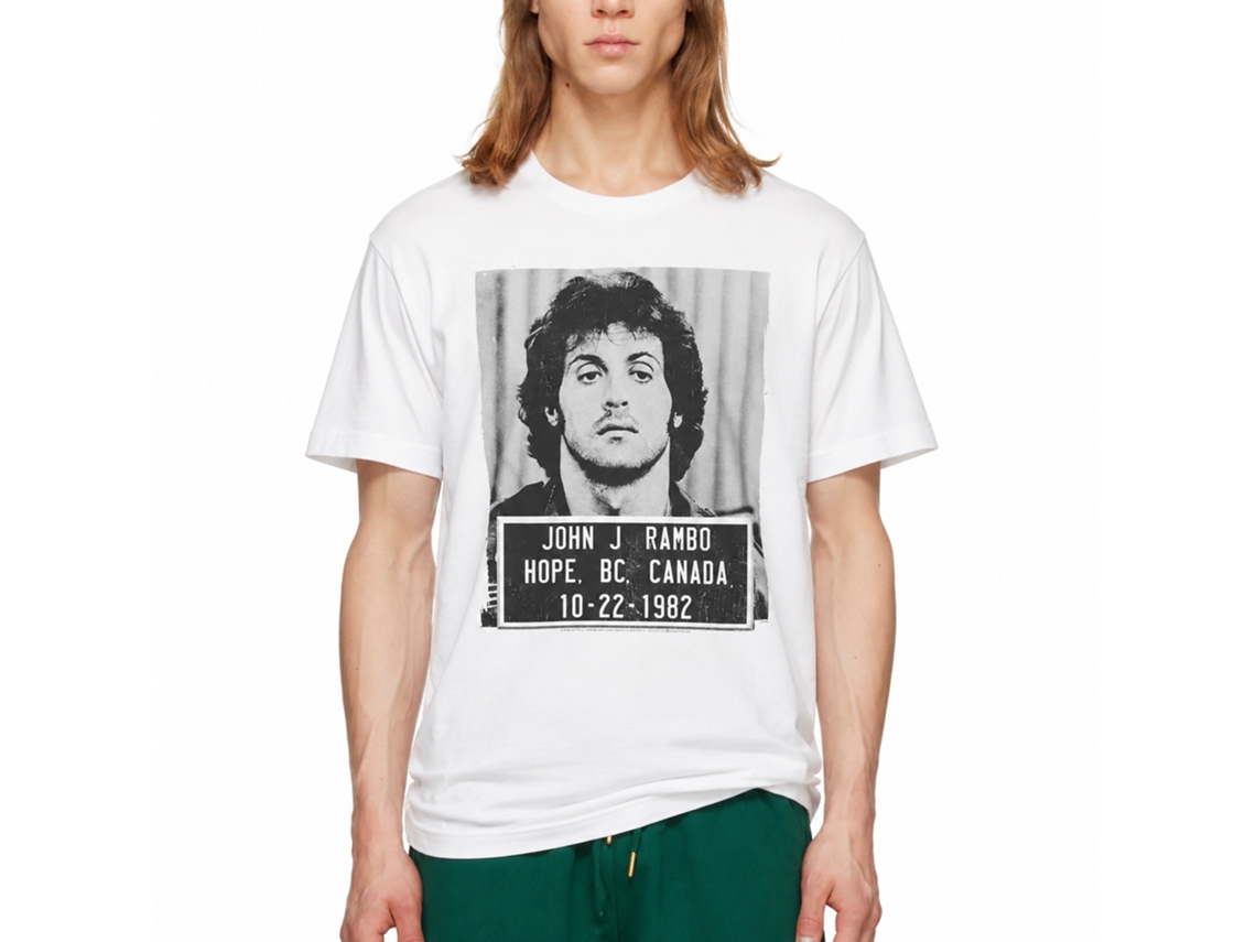 Rockinstone Rambo Movie Mugshot White Adult T-shirt Size:xl