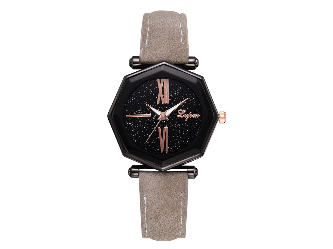 Relógio de Pulso Feminino Casual Estilo Vintage com Pulseira de Couro Pu Cinza