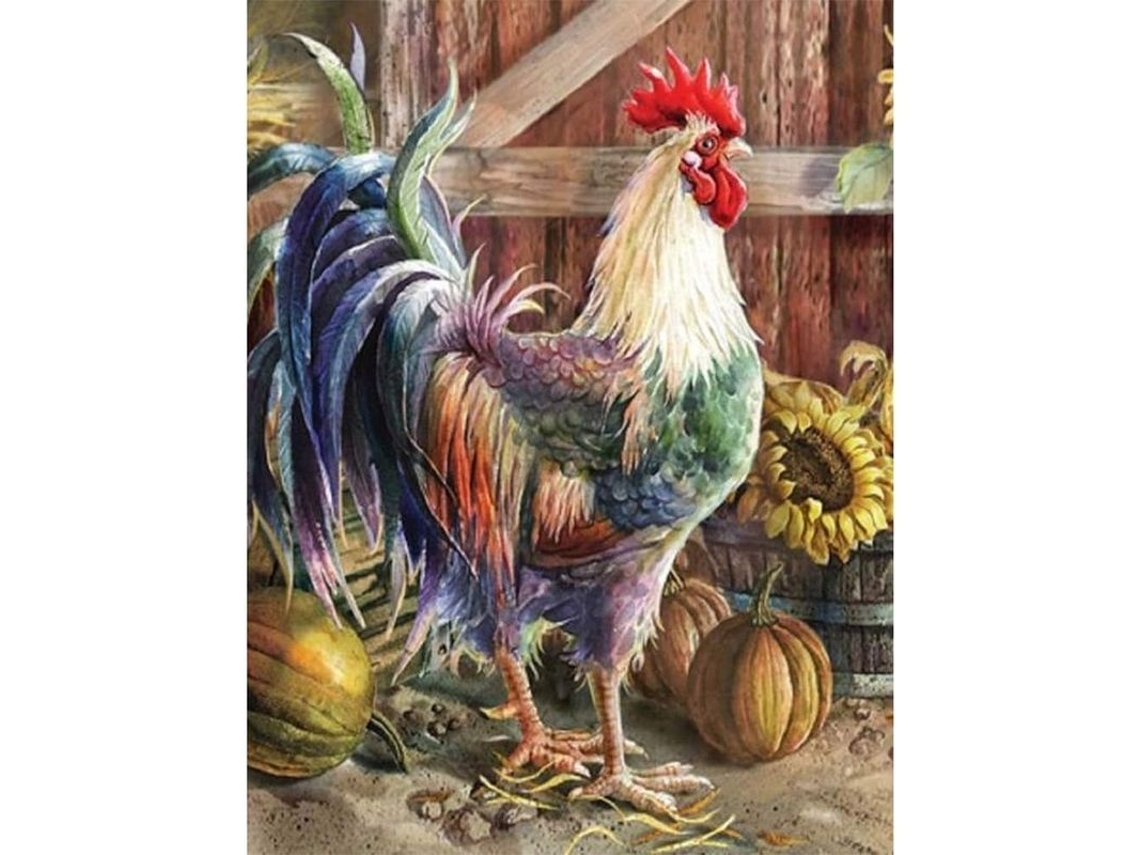 Pintura De Diamantes 5d Diy Gallo Com Girassóis E Abóboras Pedras De Resina Kit Manual Completo