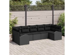 Vidaxl Conjunto De Sofá De Jardim 7 Unid. Preto Vime Pe