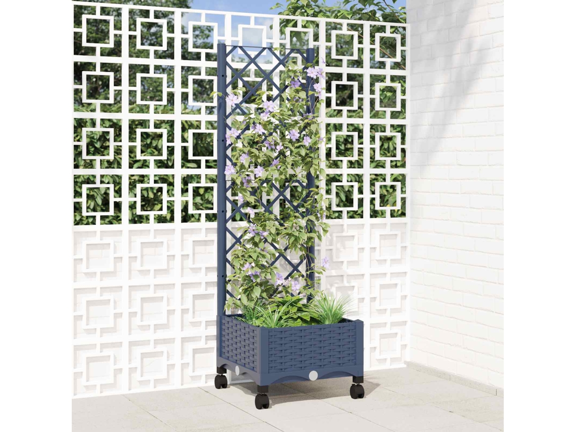 Vidaxl Vaso de Jardim com Treliça e Rodas Cinza Azul Pp