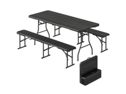 Conjunto de Mesa e Bancos Dobráveis para Piquenique, 180 Cm, com Alças para Transporte, Preto CHEZMOI
