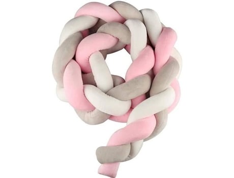Amortecedor para berço 2m, almofada de cobra para bebê, veludo, amortecedor para cama de bebê trançado, pelúcia trançada com nó (cinza branco cinz