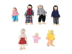 Bonecas De Família Miniatura Em Pinho Com 7 Personagens Para Casa De Bonecas Brinquedo Educativo