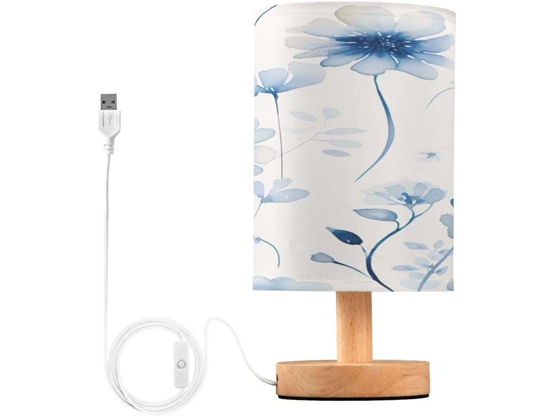 Abajur De Cabeceira Com Estampa Floral Em Aquarela, Portas De Carregamento Usb C, Luminária De Mesa Cabeceira, Luminária