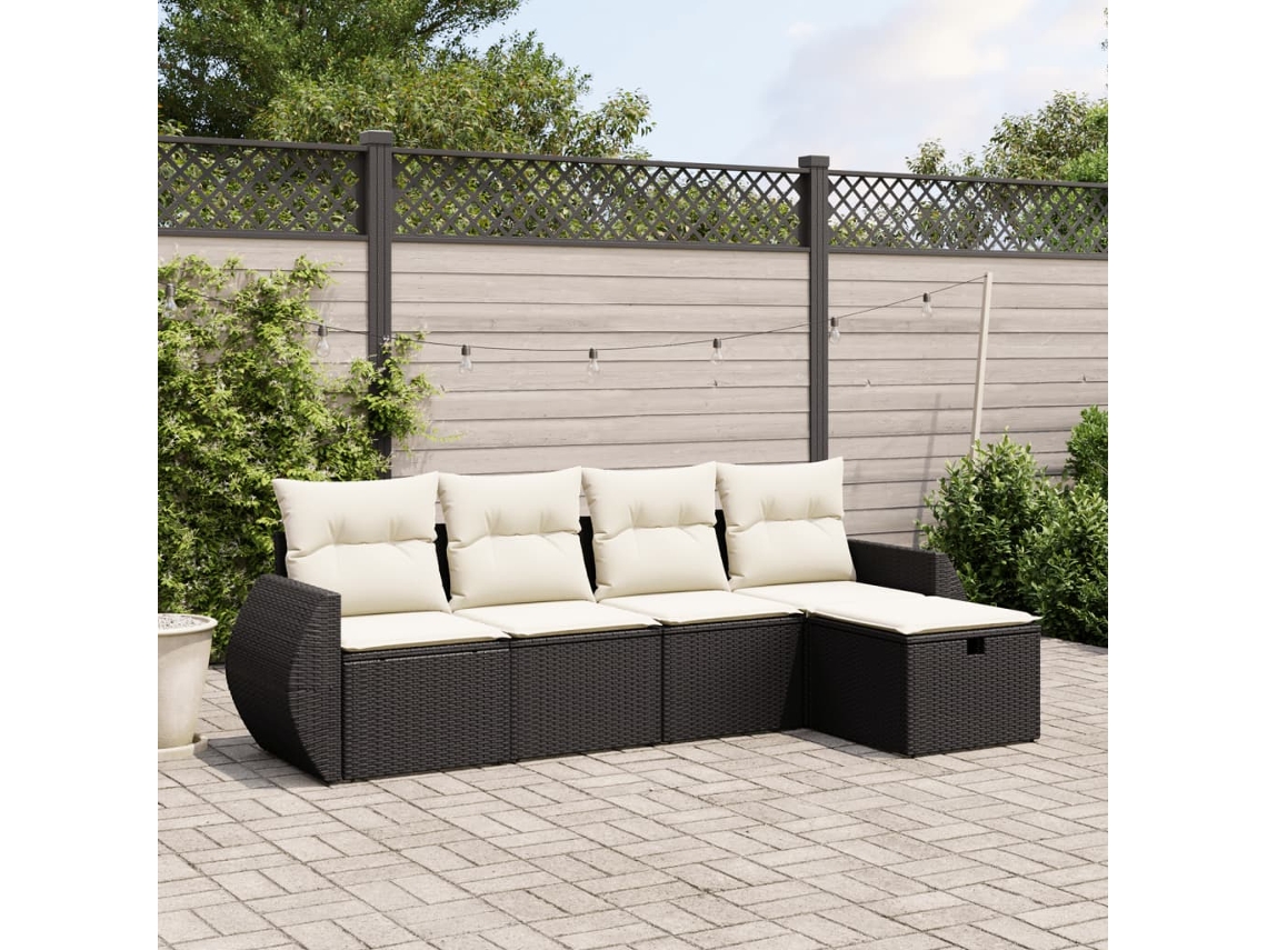 Vidaxl 5 Pcs Conjunto Sofás De Jardim Com Almofadões Vime Pe Preto