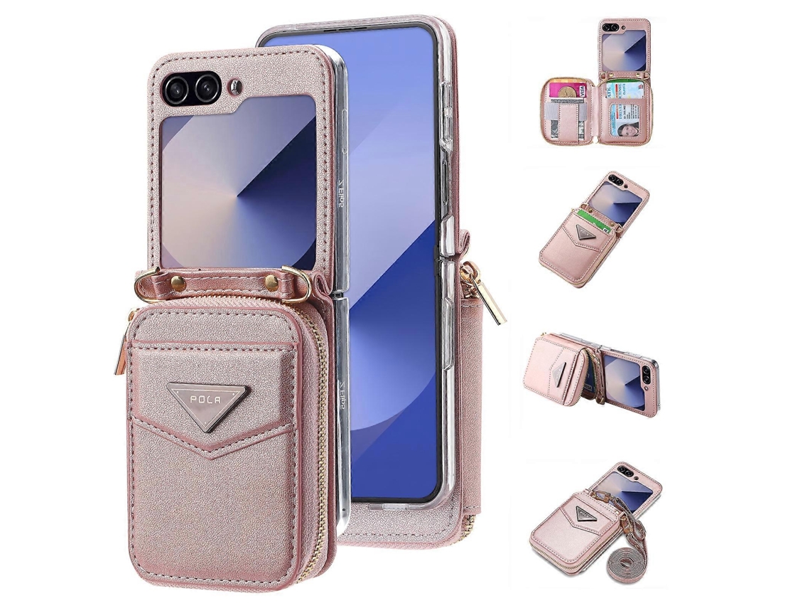 Capa De Celular Tipo Carteira Com Zíper E Compartimentos Para Vários Cartões Pola