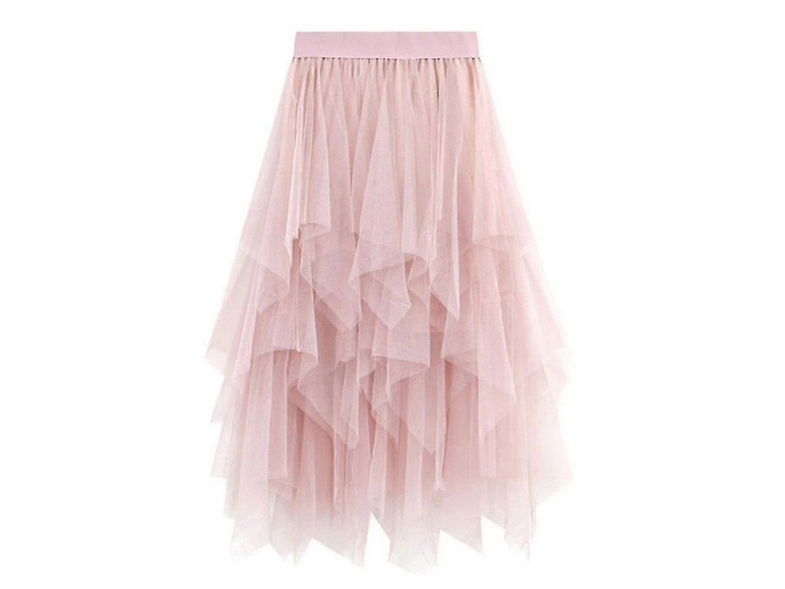 Saia Longa de Malha Tule Feminina com Cintura Elástica Estilo Fresco e Doce S2024123014526 Rosa