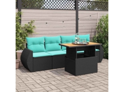 Vidaxl 5 Pcs Conjunto Sofás De Jardim Com Almofadões Vime Pe Preto