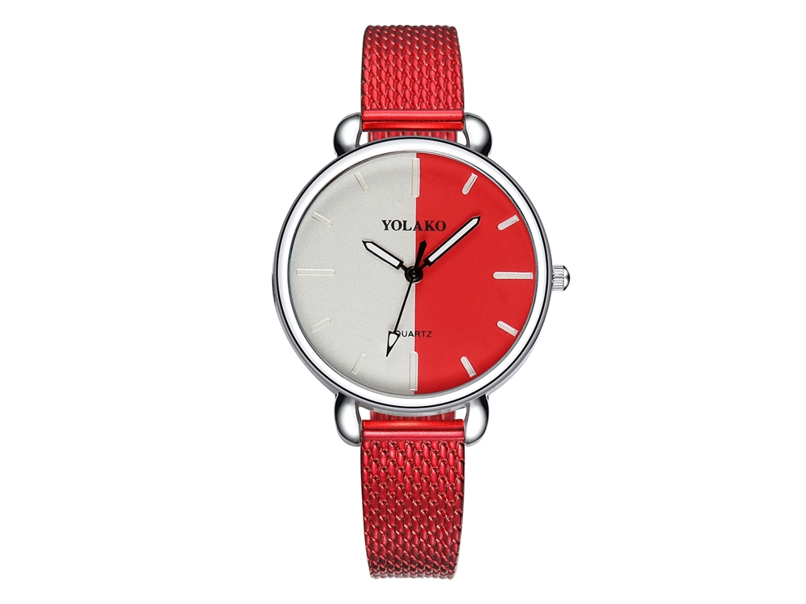 Relógio de Pulso Feminino Yolako de Quartzo com Pulseira de Plástico e Mostrador Bicolor (vermelho)