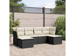 6 Pcs Conjunto Sofás De Jardim C/ Almofadões Vime Pe Preto Lovely Home
