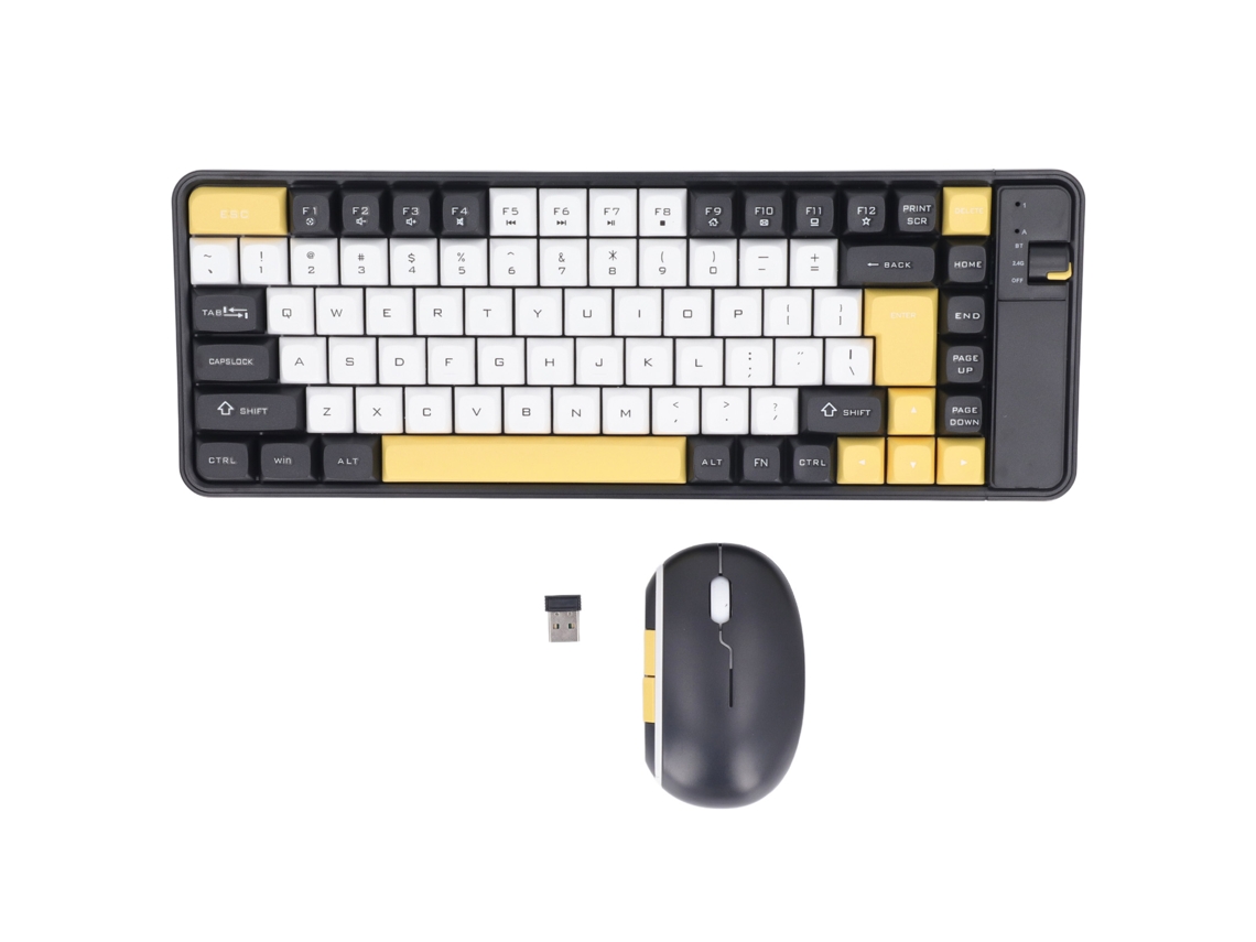 Conjunto Teclado e Mouse Sem Fio 84 Teclas QWERTY Bluetooth USB com contraste amarelo com MARCA