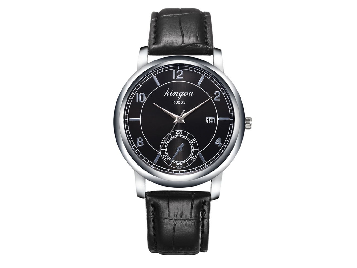 Relógio de pulso masculino de couro, quartzo, casual e formal (preto)