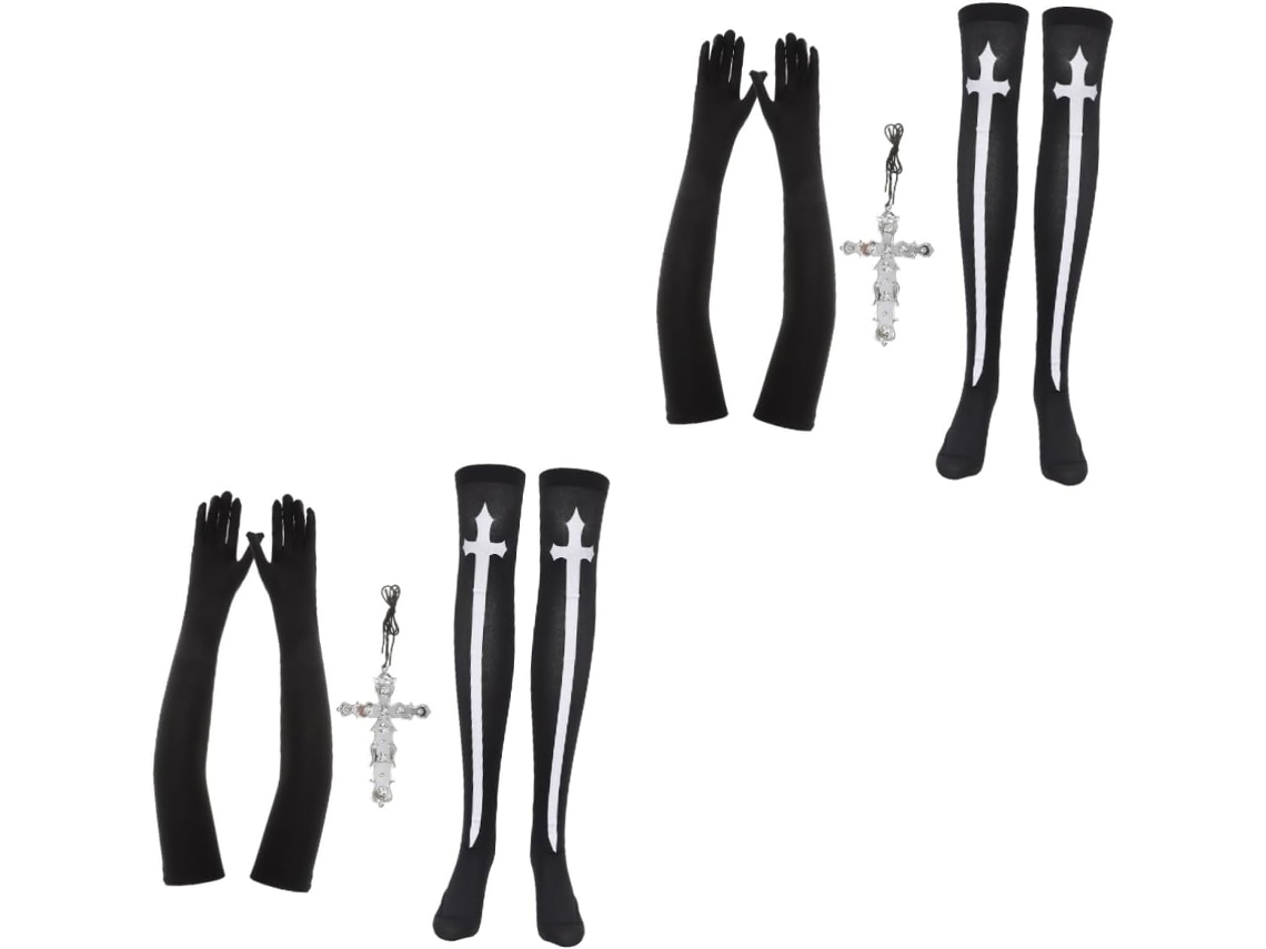 Luvas De Freira Para O Halloween, Acessórios Para Fantasia De Freira Feminina, Meias De Fantasia.