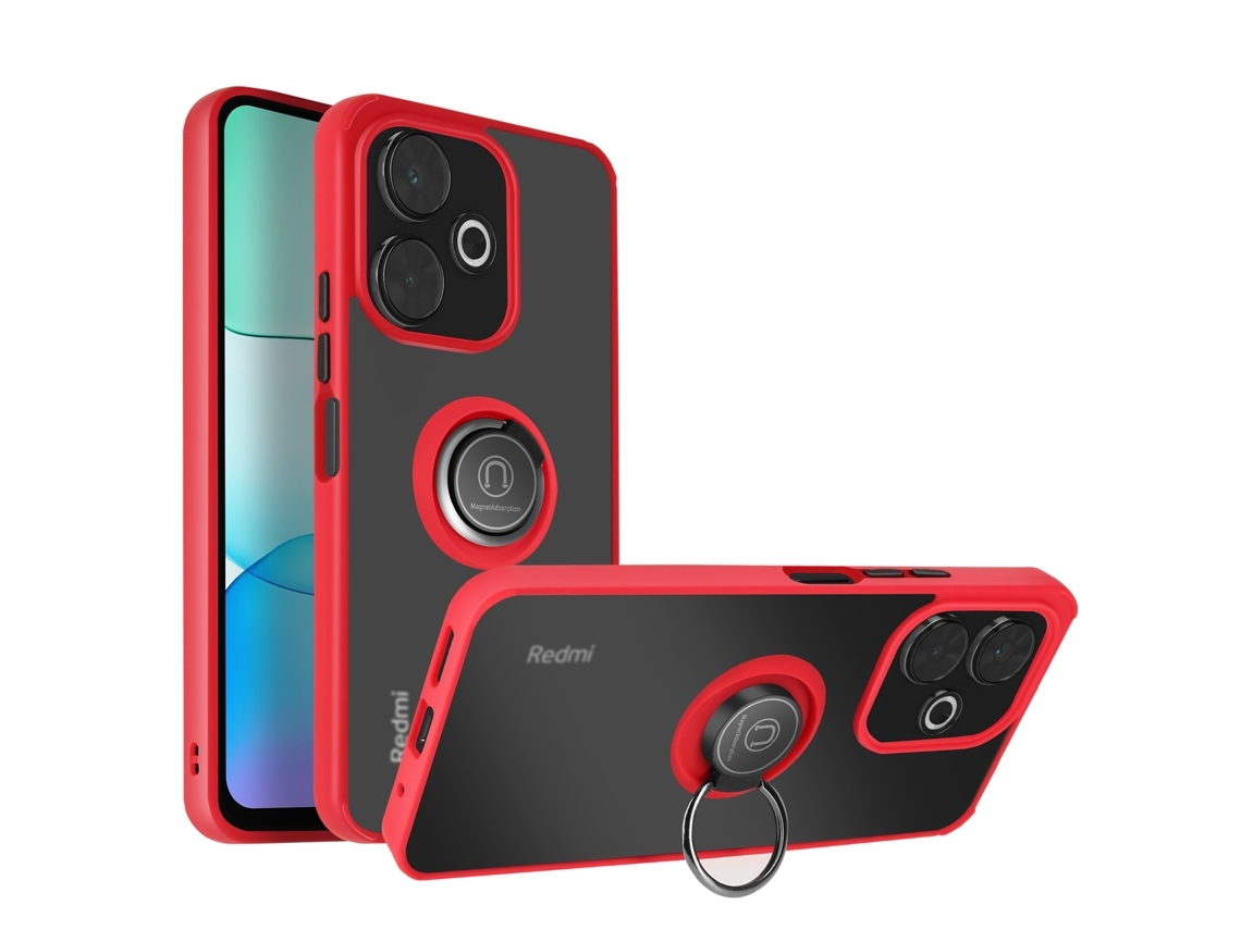 Capa Anel Bimaterial Para Xiaomi Redmi 13 Vermelho