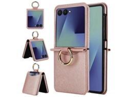 Capa De Couro Com Design De Anel Com Textura Cruzada E Compartimento Para Cartão Para Samsung Galaxy Z Flip7 5g
