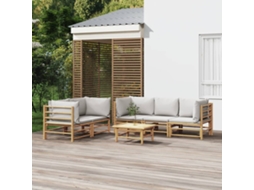Vidaxl 6 Pcs Conj. Lounge De Jardim Bambu C/ Almofadões Cinzento-claro