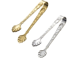 Pincas de gelo Nova Line de aço inox anti derrapantes 2 peças prata e ouro