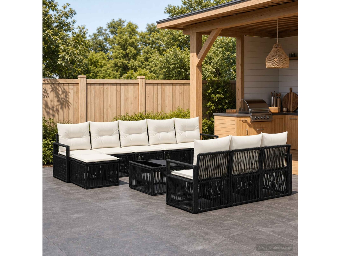 Vidaxl Conjunto De Sofá De Jardim 11 Pcs Preto Vime Pe