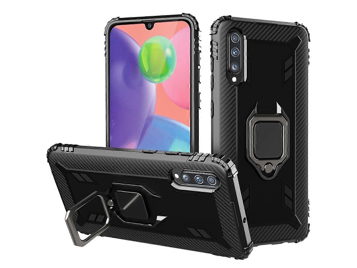 Capa Protetora De Fibra De Carbono Com Suporte De Anel Giratório De 360 Graus Para Samsung Galaxy A70s