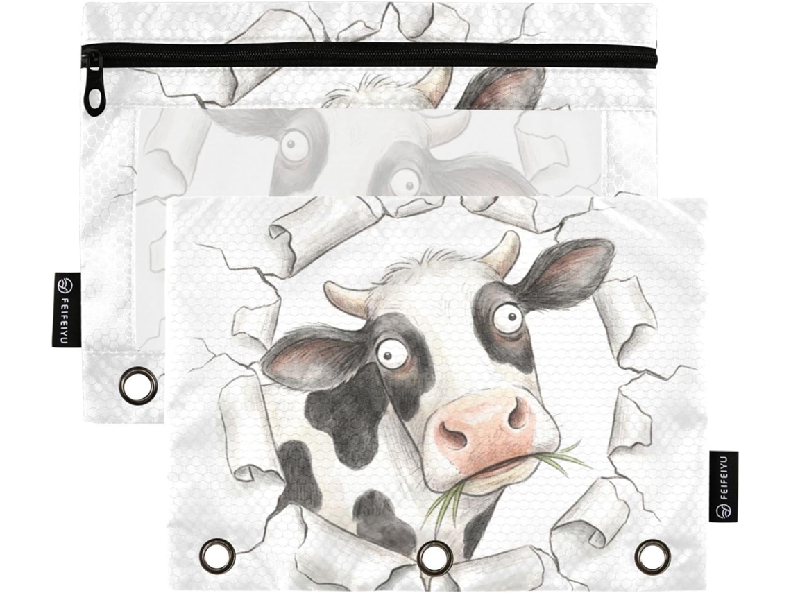 Pastas De Parede Transparentes Com Estampa Vaca Pintada, Com Janela Transparente E Bolsos, Pasta Grande E Resistente Com