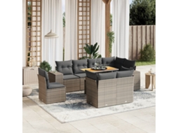 Vidaxl 9 Pcs Conjunto Sofás P/ Jardim Com Almofadões Vime Pe Cinzento