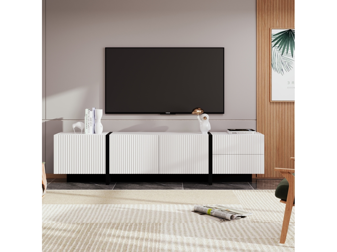 Móvel Para Tv L 190 Cm 3 Portas, 2 Gavetas, 5 Compartimentos Branco E Preto Estilo