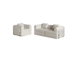 Sofá-cama 2 em 1 em chenille com design patenteado, compartimento de arrumação lateral e estrutura metálica.