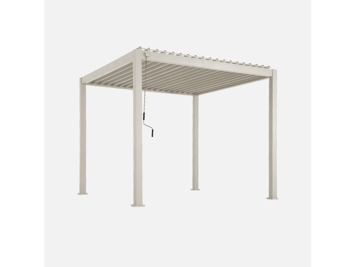 3x3m Pérgola Bioclimática De Alumínio Com Lâminas Ajustáveis, Beige Sweeek