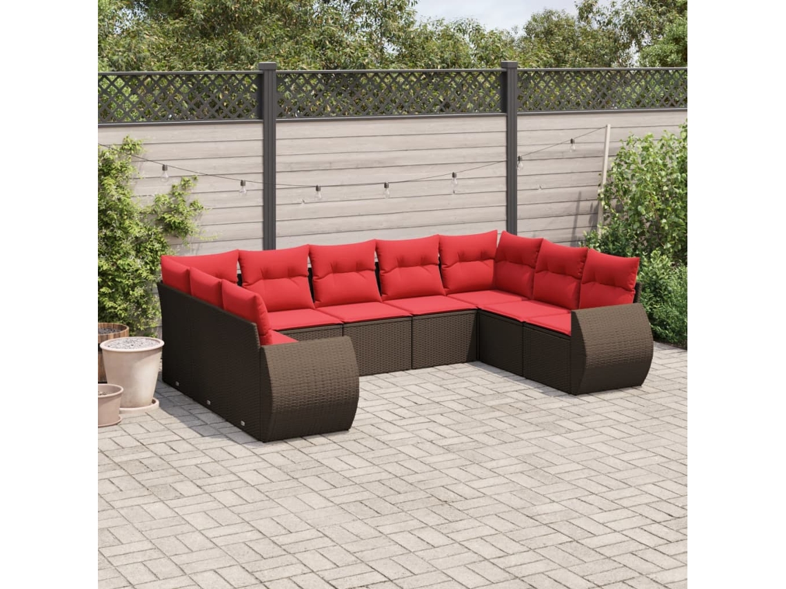 Vidaxl Conjunto De Sofá De Jardim Com 9 Peças E Almofadas Em Rattan Sintético Marrom