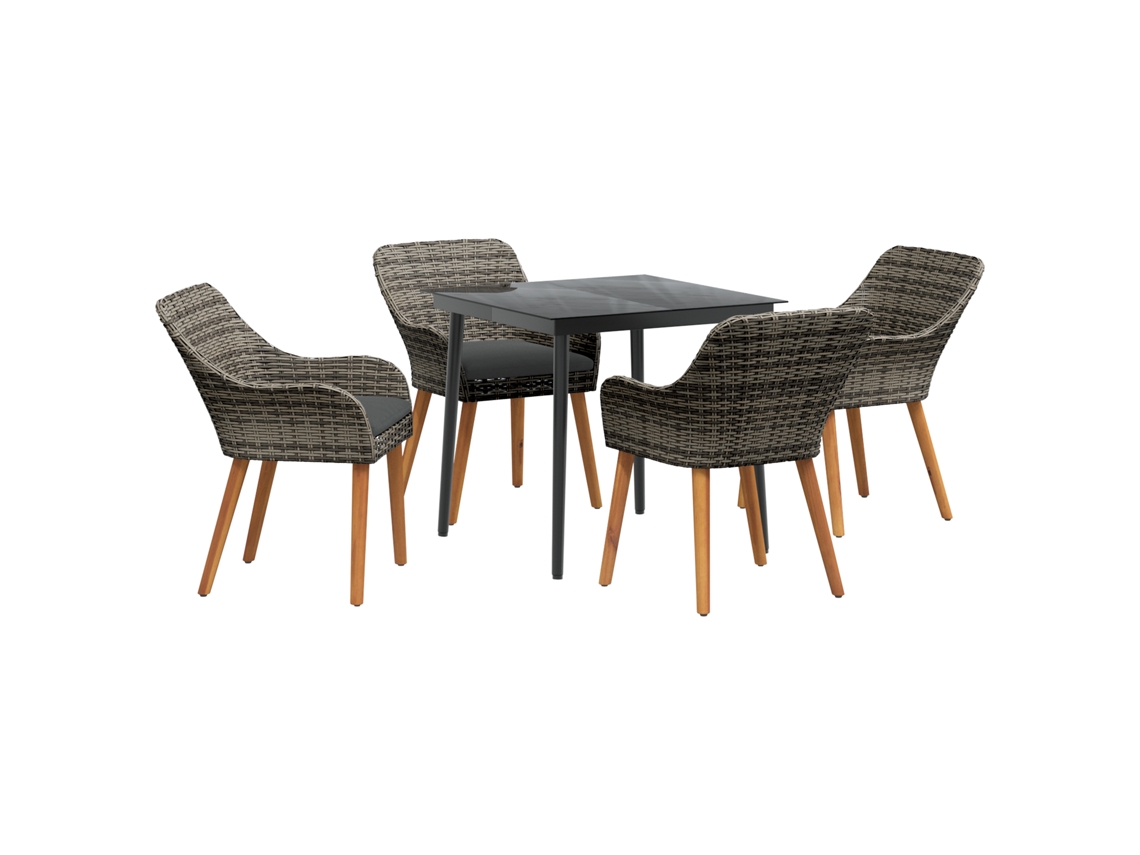 Conjunto 5 Conjunto De Jantar Para Jardim Vidaxl Cinzento Vime Pe (80 X 80 X 74 Cm)
