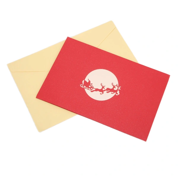 Cartão De Natal 3d Com Carroça De Alce E Envelope[co]