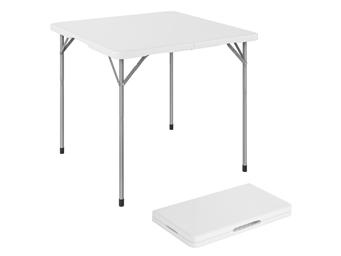 Mesa de Camping Dobrável Quadrada. Metal e Hdpe. 86x86x74 Cm. Branco Ge