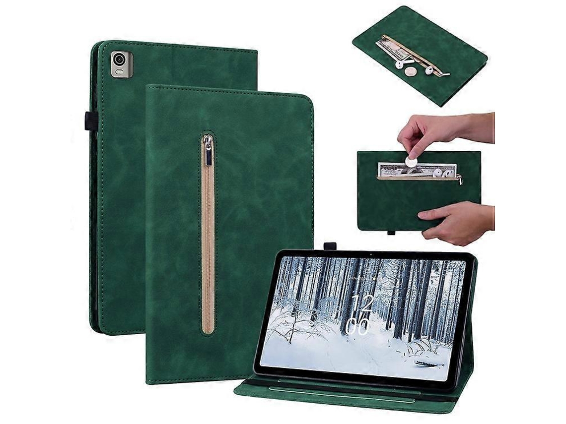 Capa Para Tablet Nokia T21 Em Couro Pu Com Bolso Com Zíper, Fecho Elástico, Suporte E Porta-cartões.