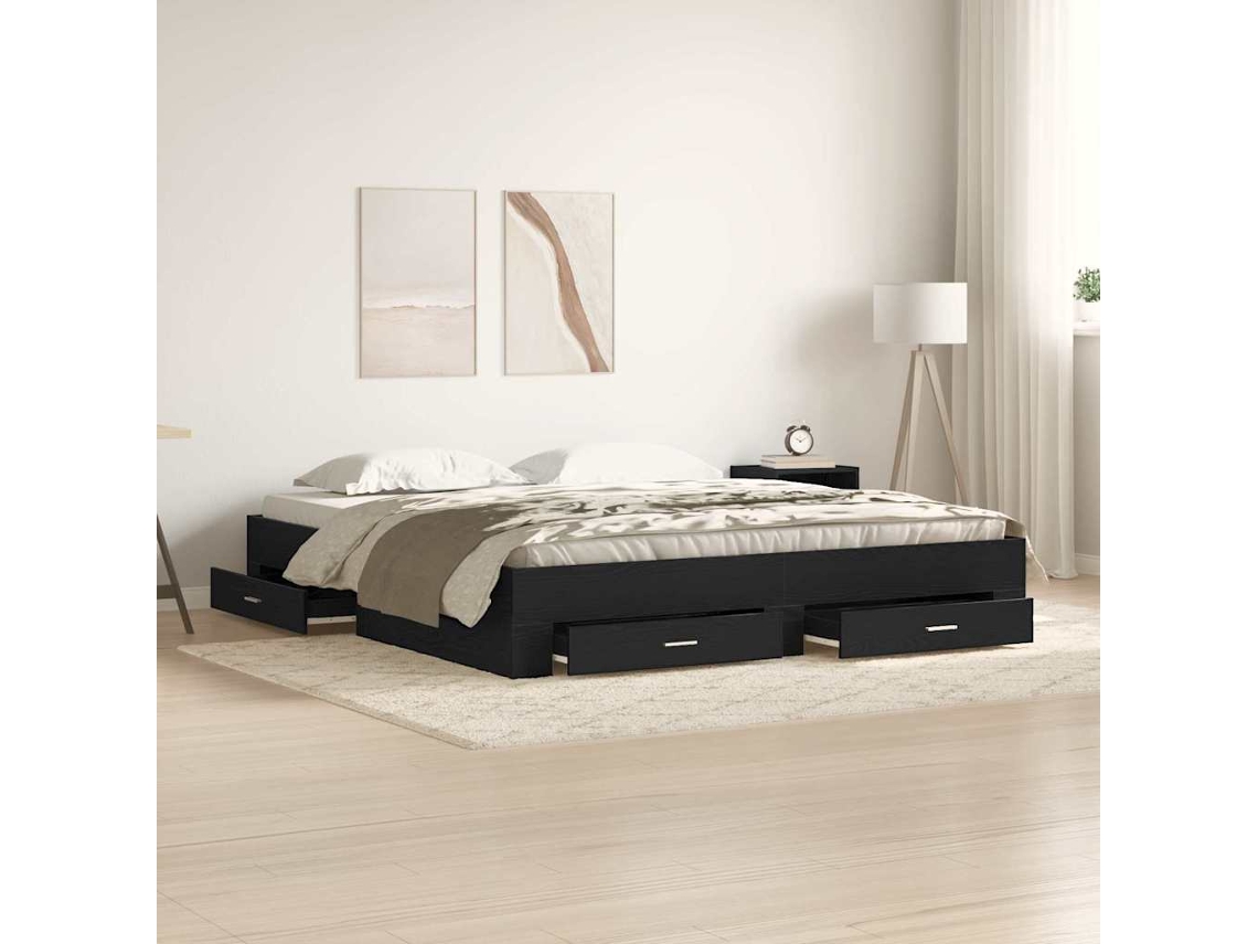 Vidaxl Estrutura Da Cama Com Gaveta Carvalho Preto 180 X 200 Cm