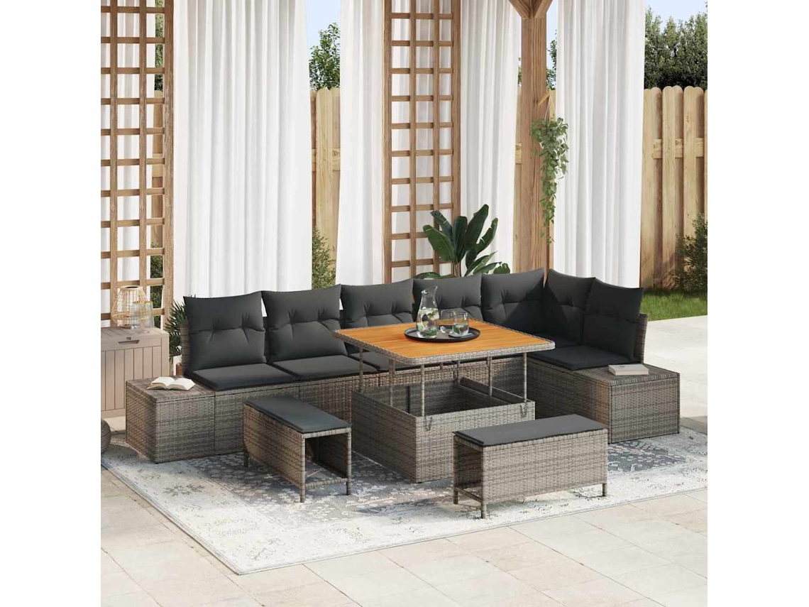 Vidaxl Conjunto De Sofá De Jardim 9 Unid. Cinzeto Vime Pe