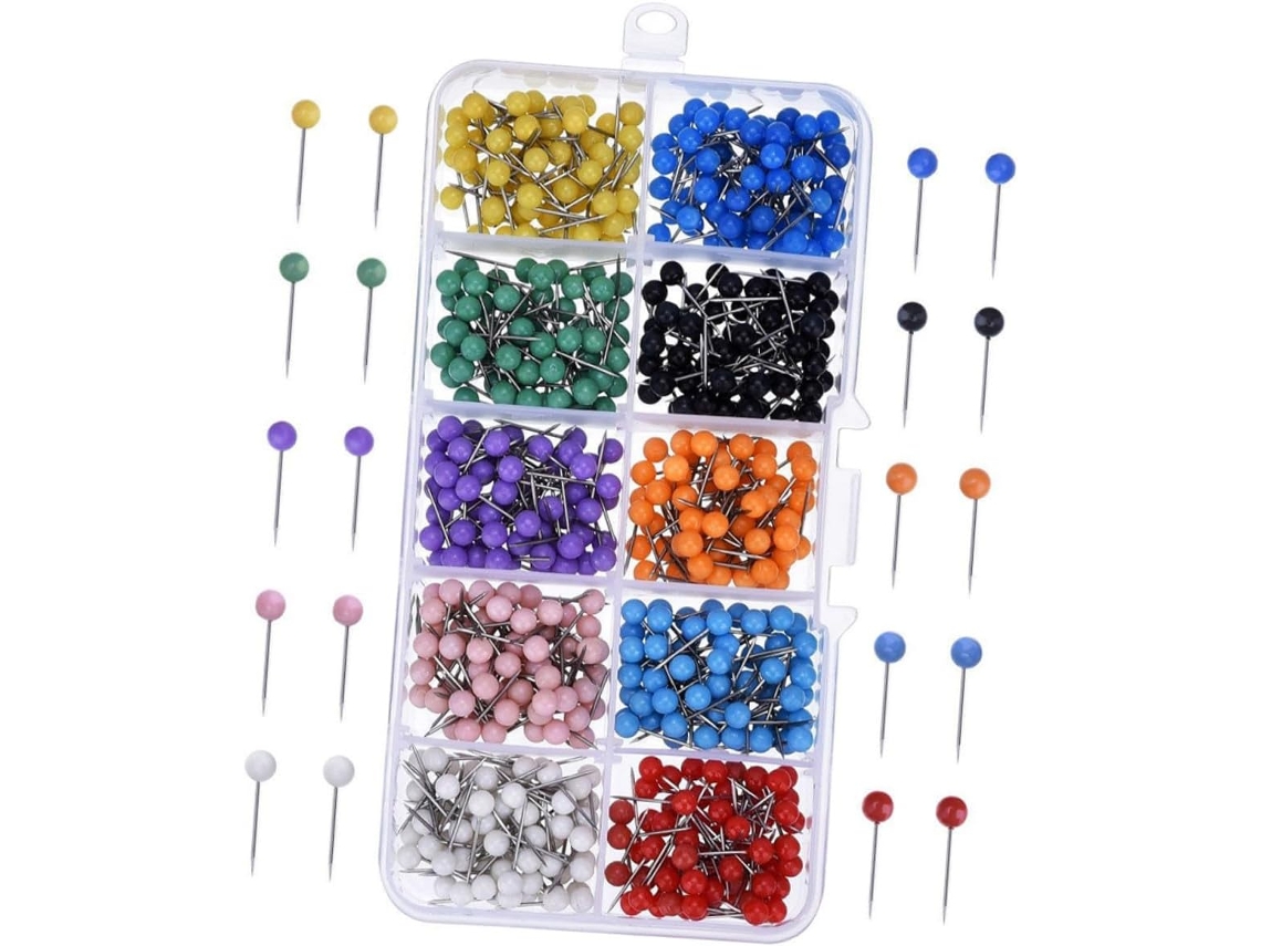 Jojofuny 500 Tachinas de Plástico Multicoloridas com Cabeça Redonda para Mapas e Têxteis, Fáceis de Usar e