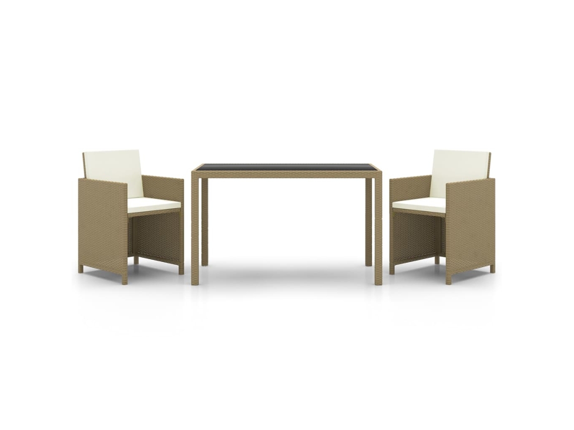 Maison Exclusive - 3 Pcs Conjunto Jantar P/ Jardim C/ Almofadões Vime Pe Bege
