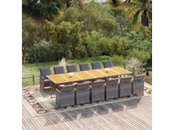 Vidaxl 13 Pcs Conjunto Jantar P/ Jardim C/ Almofadões Vime Pe Cinzento
