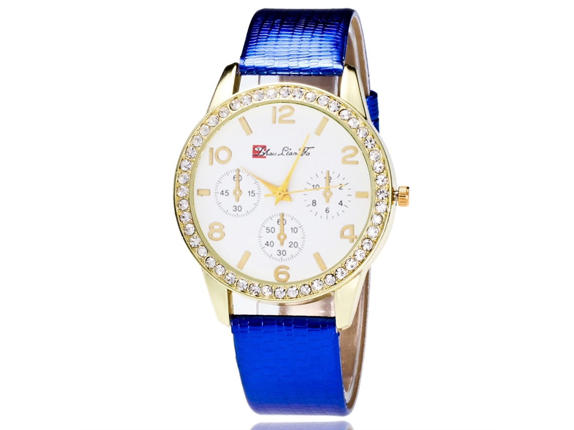 Relógio de Pulseira de Casal Fashion com Pulseira Pu e Mostrador Redondo Quartz Azul